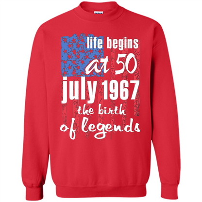 Life Begins At 50 T-shirt July 1967 The Birth Of Legends T-shirt Red