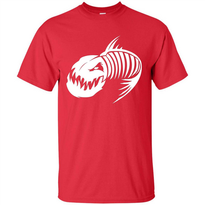 Fisherman Gift T-shirt Badass Fish Bone Skeleton Red
