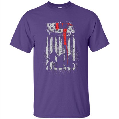 Firefighter With US Flag T-shirt Purple
