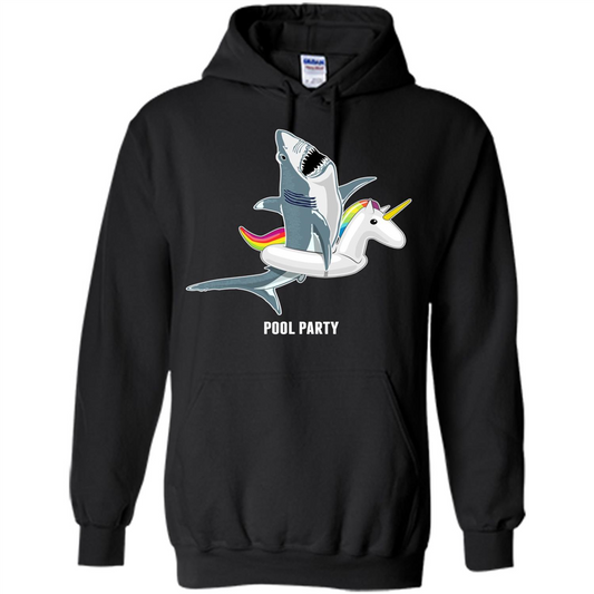 Pool Party Unicorn Float Funny Shark T-shirt Black
