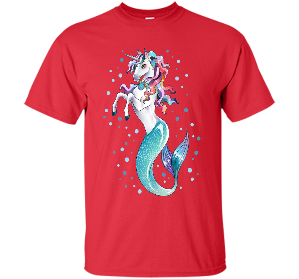 Unicorn Mermaid Mermicorn Cute T-Shirt Gifts for Girls kids cool shirt Red