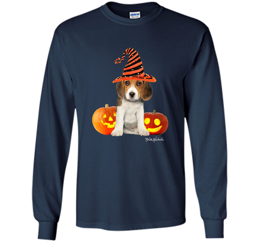 Cute Halloween Beagle Puppy Pumpkins T-shirt Navy