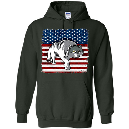 Independence Day T-shirt Grey Wolf On American Flag Patriotic Forest Green