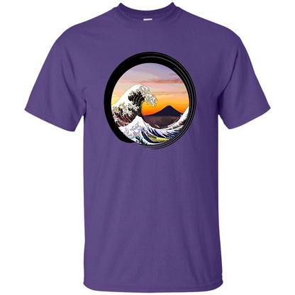 Classic Japanese Zen Art T-shirt, Kanagawa Great Wave Enso Purple