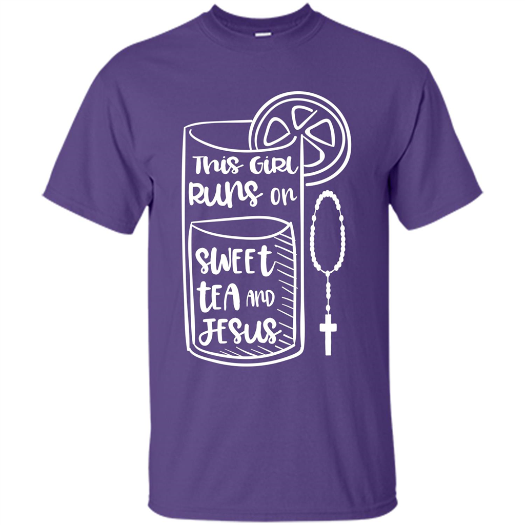 Christian T-shirt This Girl Runs on Sweet Tea and Jesus T-shirt Purple