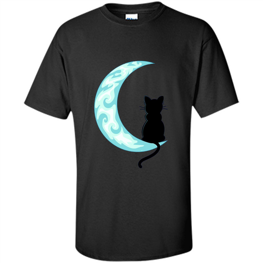 Black Cat Mom Crescent Moon T-shirt Black