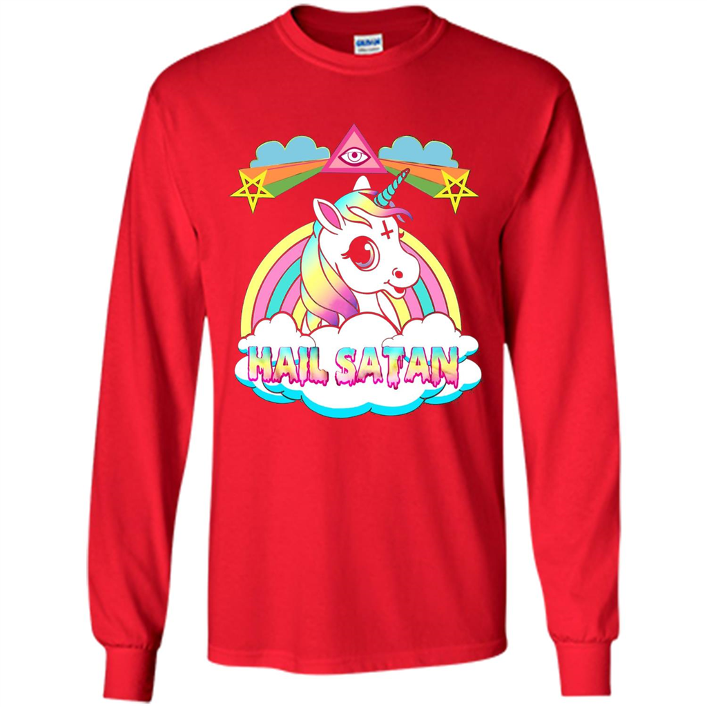 Unicorn Hail Satan Death Metal Rainbown T-shirt Red