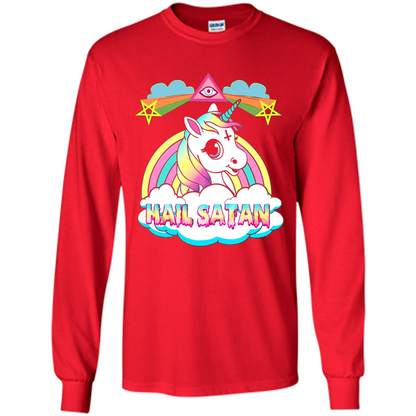 Unicorn Hail Satan Death Metal Rainbown T-shirt Red