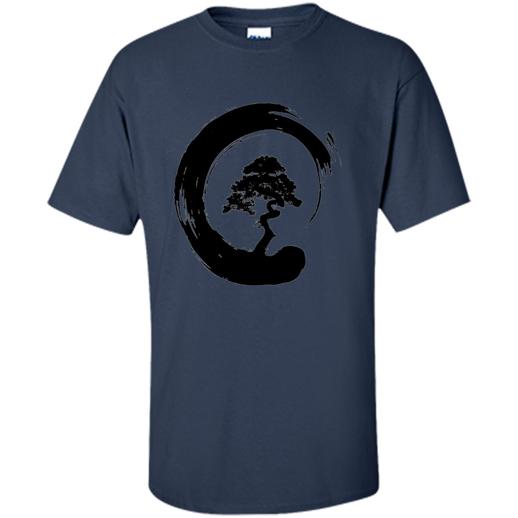 Bonsai Tree in Enso Circle - Buddhist Zen Calligraphy t-hirt Navy