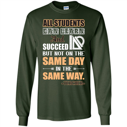 Teacher T-shirt All Students Can Learn And Succeed Forest Green
