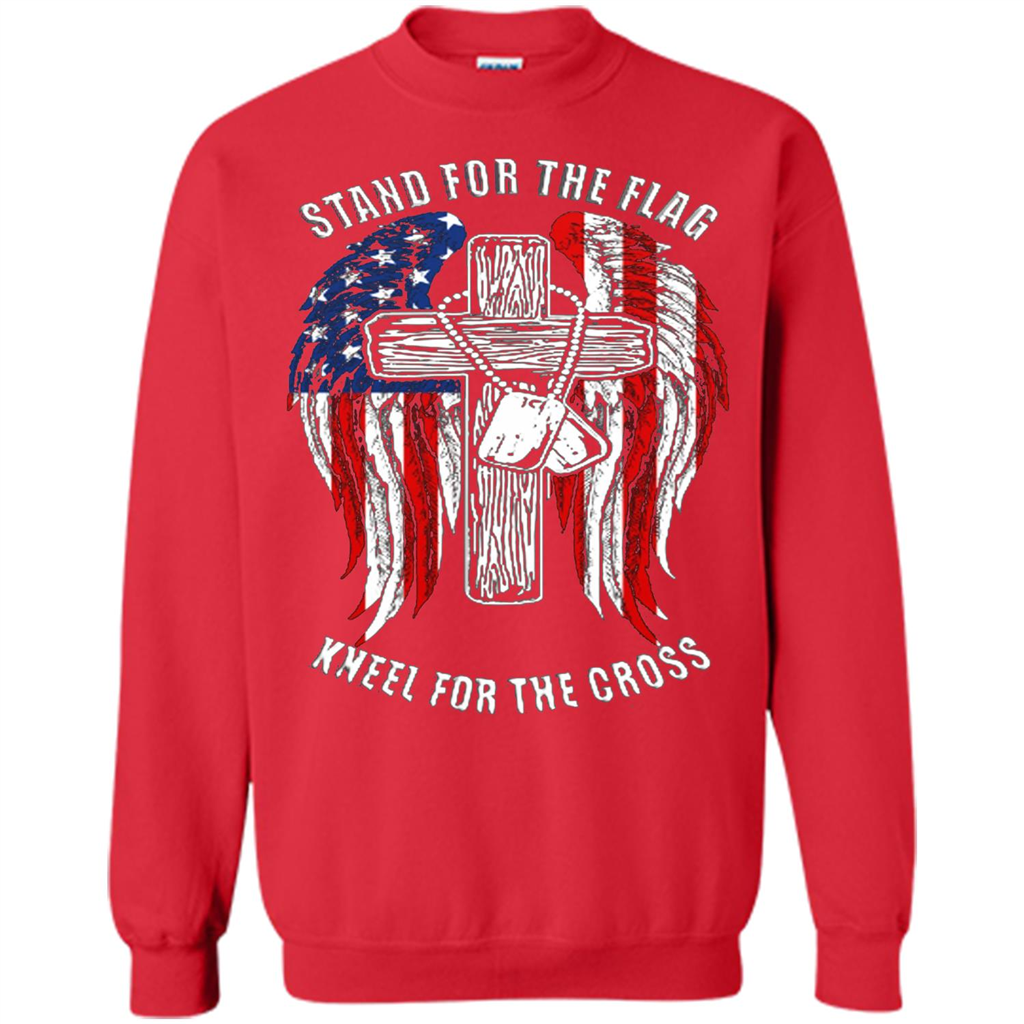 Military T-shirt Stand For The Flag Kneel For The Cross Red
