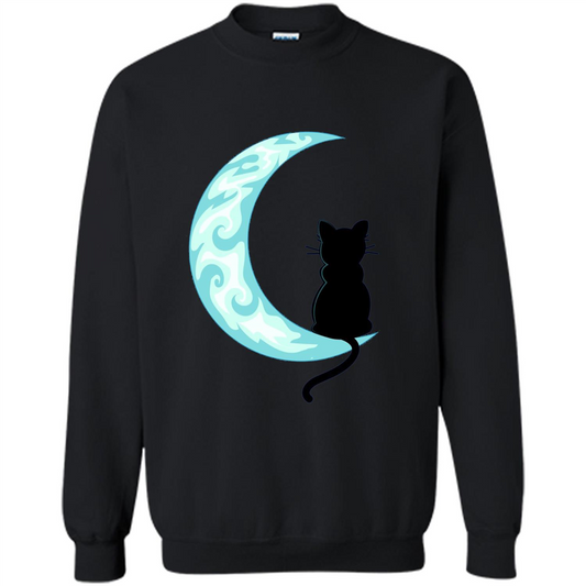 Black Cat Mom Crescent Moon T-shirt Black