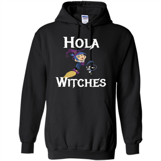 Hola Witches Halloween T-shirt Cute and Funny Witch Orange
