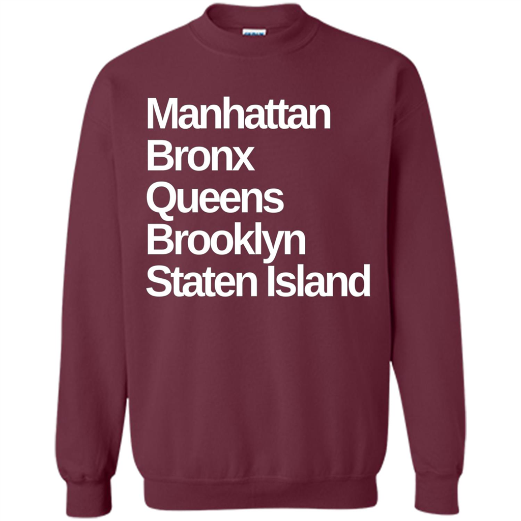 New York 5 Boroughs T-shirt Manhattan Bronx Queens Brooklyn Staten Island Maroon