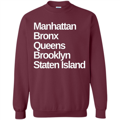 New York 5 Boroughs T-shirt Manhattan Bronx Queens Brooklyn Staten Island Maroon