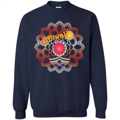 Diwali T-shirt Vibrant Rangoli Lamp And Firecrackers Diwali Tshirt Navy