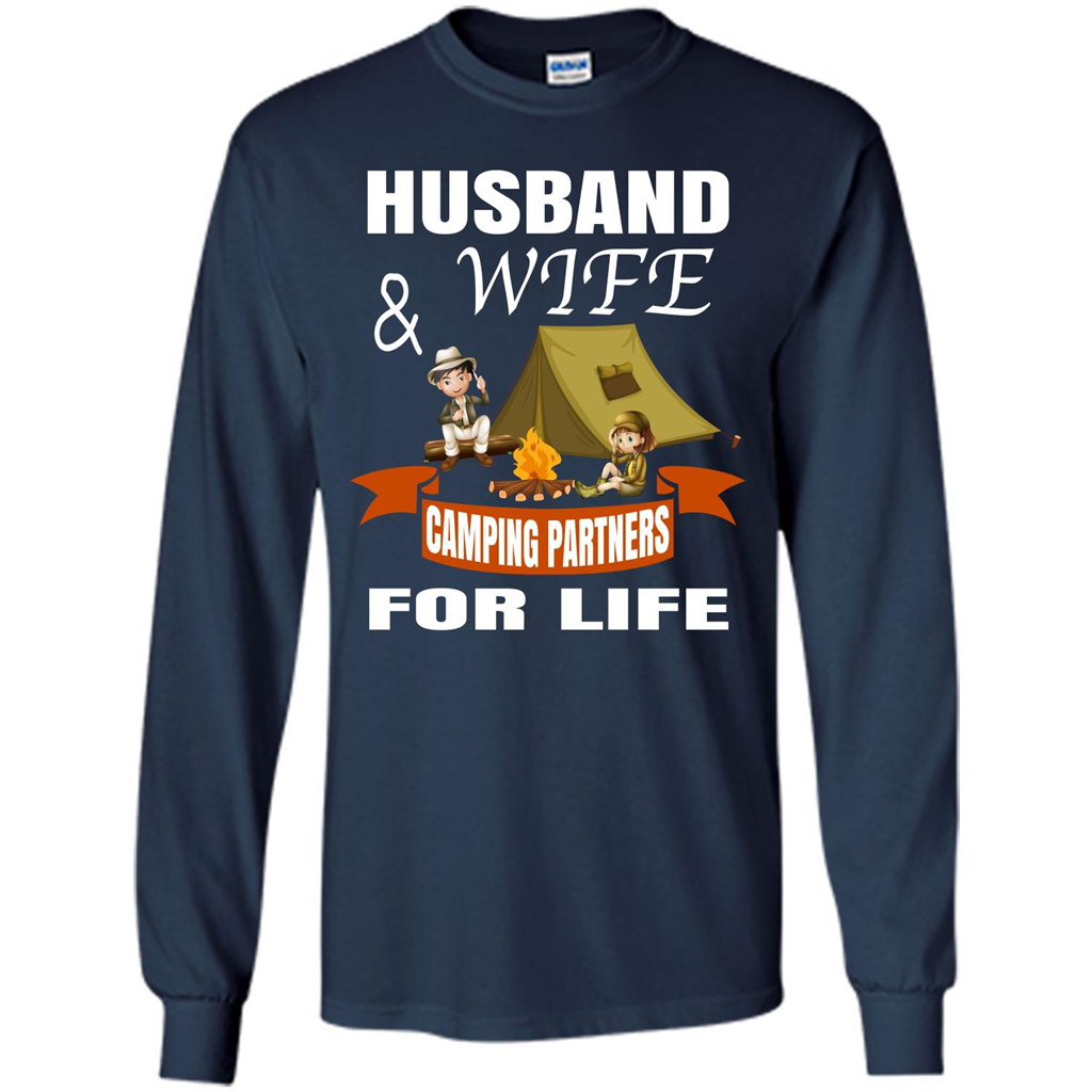 Camping Family T-shirt Husband And Wife Camping Partners For LIfe Navy