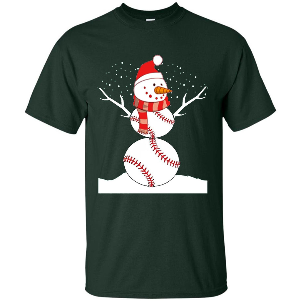 Cute Baseball Snowman Christmas T-Shirt Forest Green