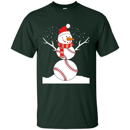Cute Baseball Snowman Christmas T-Shirt Forest Green
