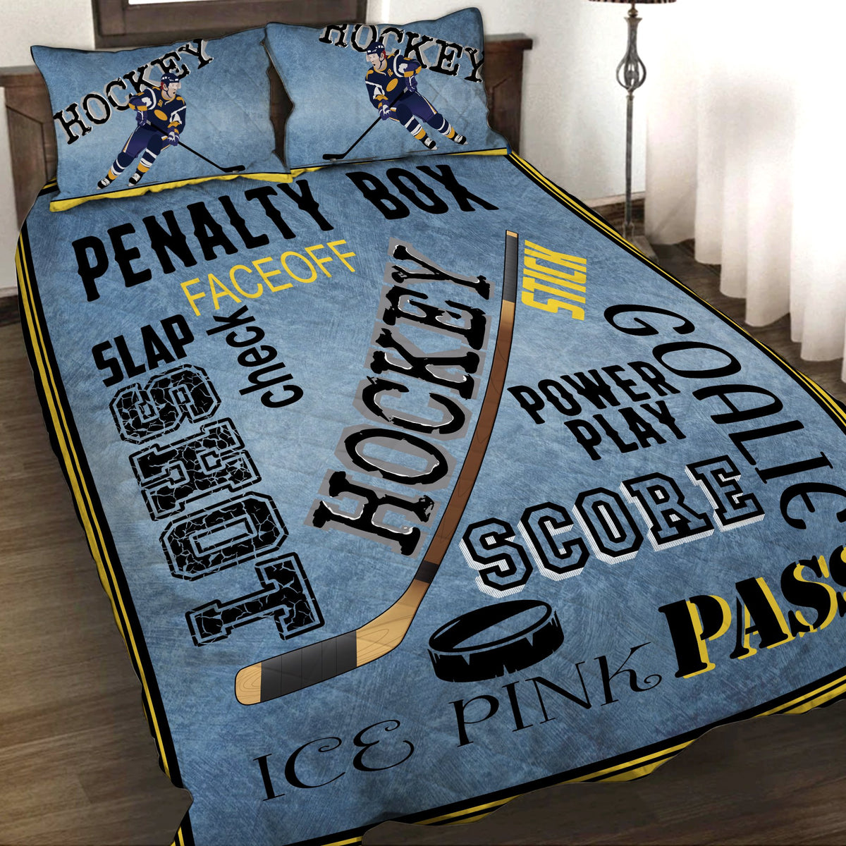 Hockey Mom Penalty Box Faceoff Power Play Score 3D Quilt Set King (230x260CM)