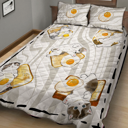 Cute Cat Fried Egg 3D Quilt Set Quilt Set