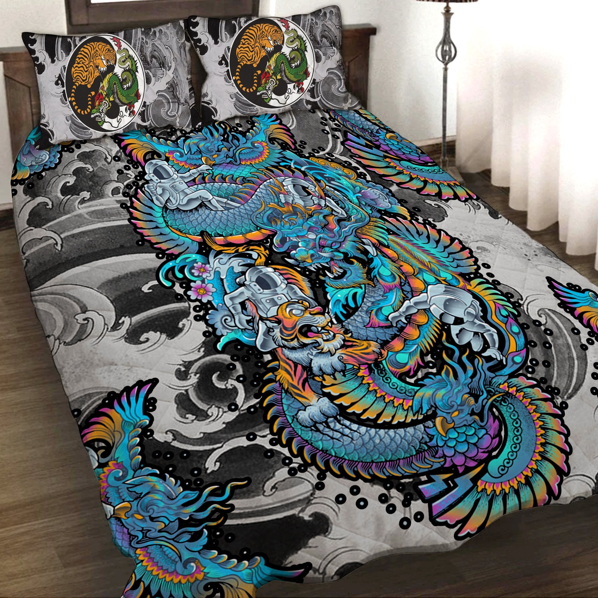 Bed quilt - The Space, Dragon And Tiger 3D Quilt Set