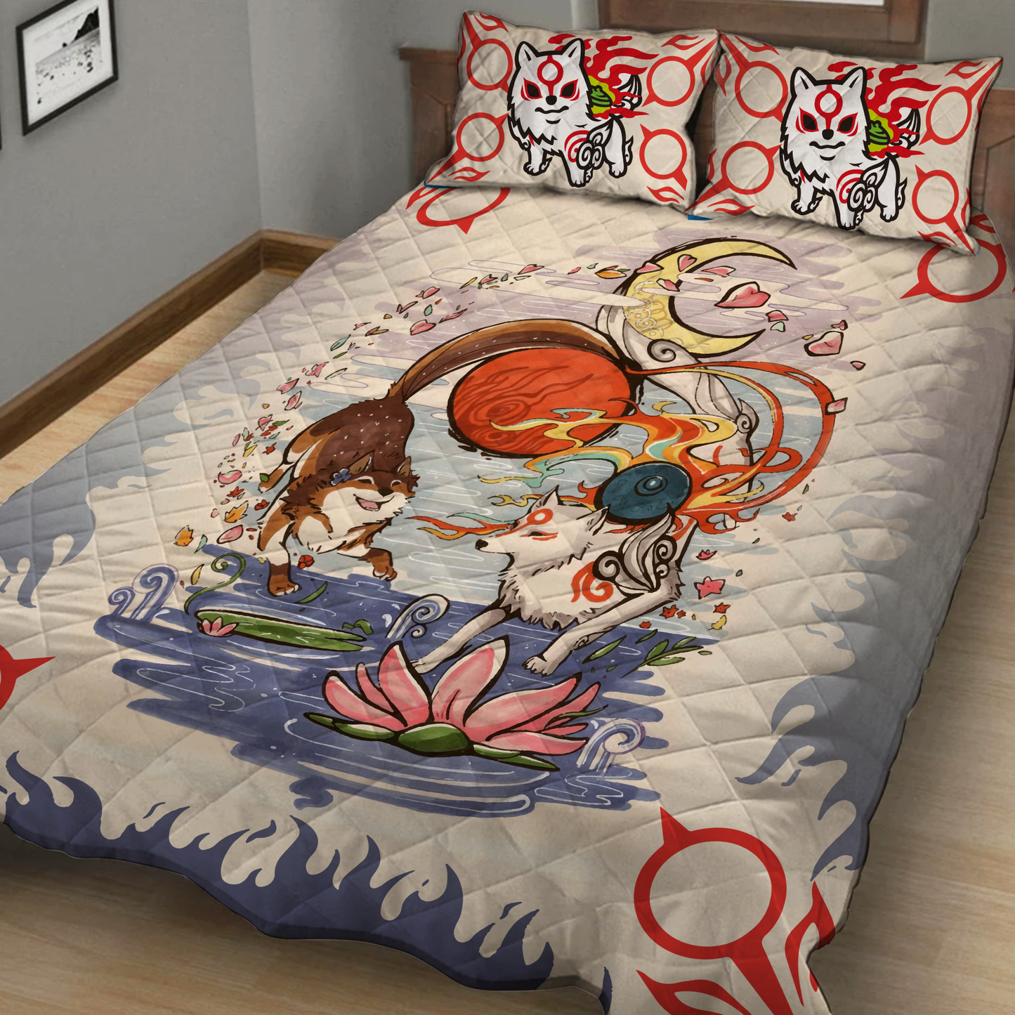 Okami And Dog 3D Quilt Set Single Quilt