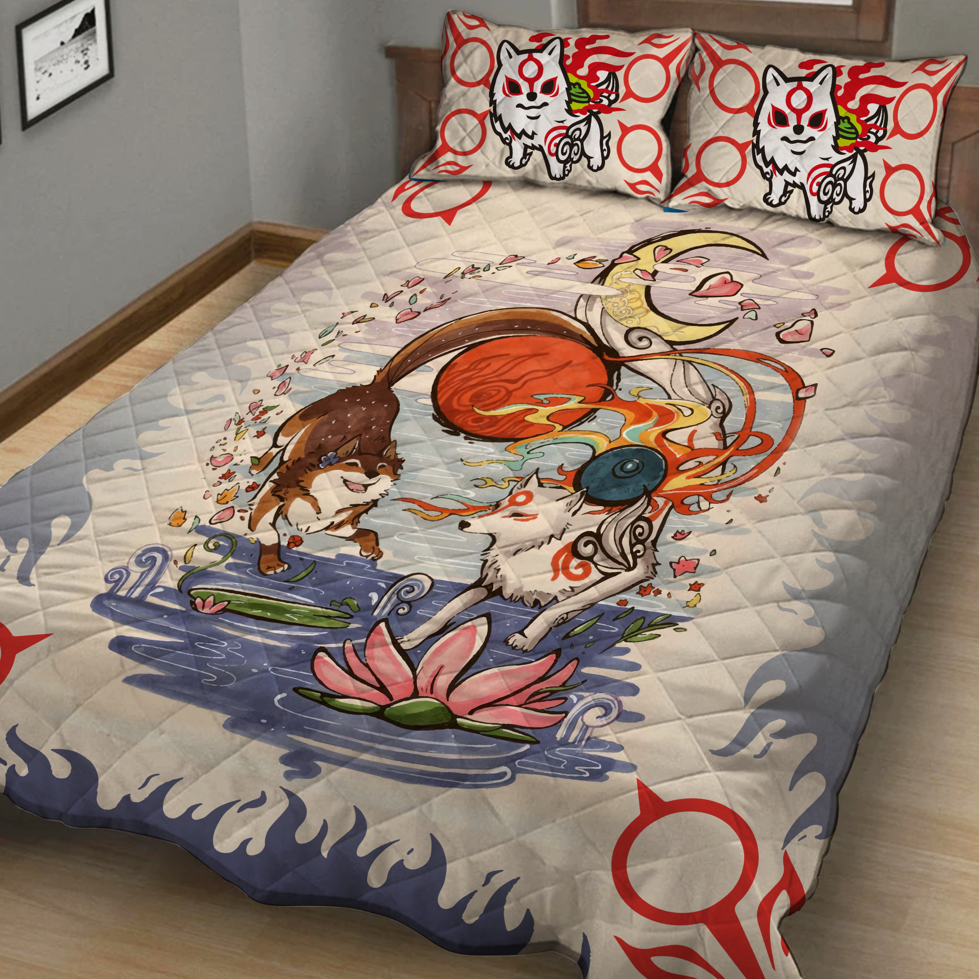 Okami And Dog 3D Quilt Set Quilt Set Twin (150x180CM) 