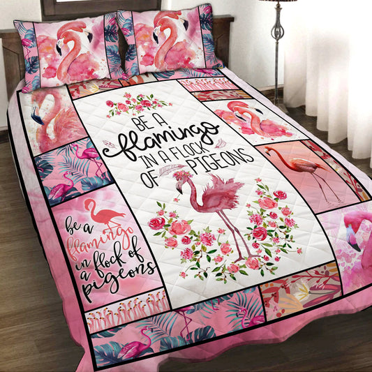 Be A Flamingo In A Flock Of Pigeons 3D Quilt Set King (230x260CM)