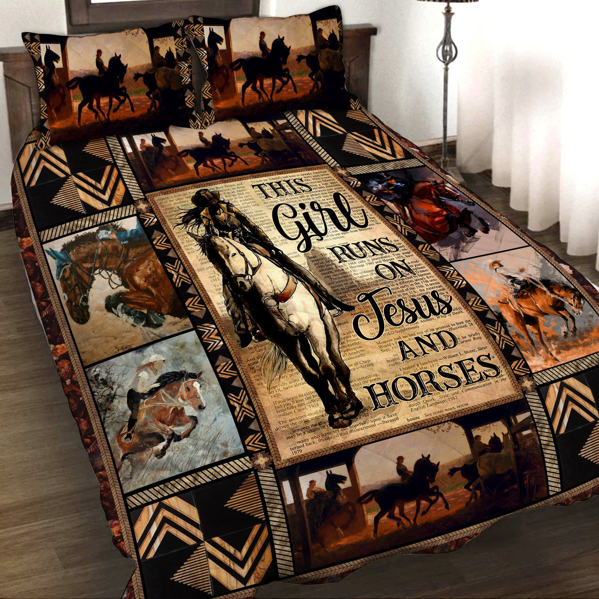 This Girl Runs On Jesus And Horse 3D Quilt Bed Set Quilt Set