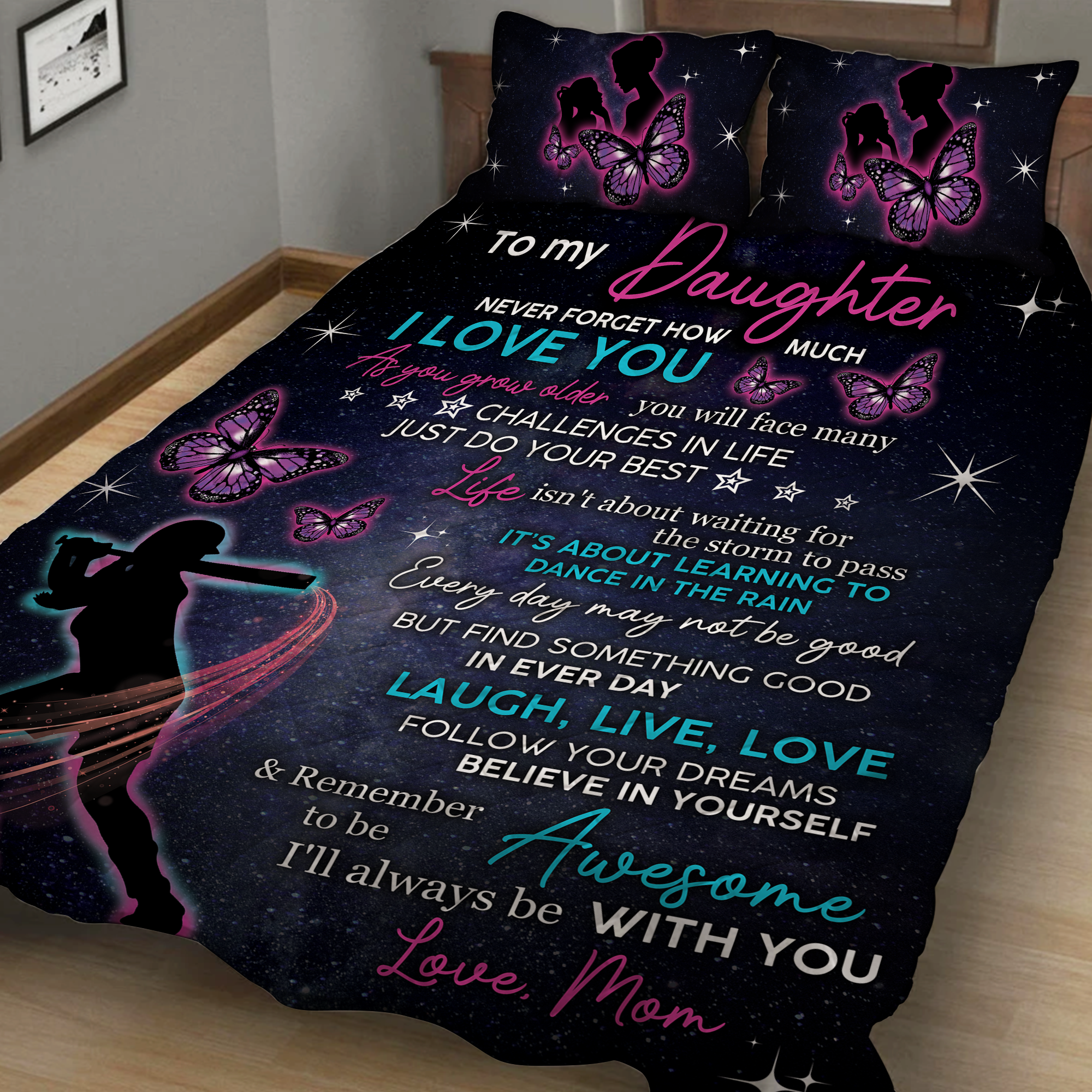 To My Daughter Never Forget How Much I Love You Love Mom - Baseball 3D Quilt Set