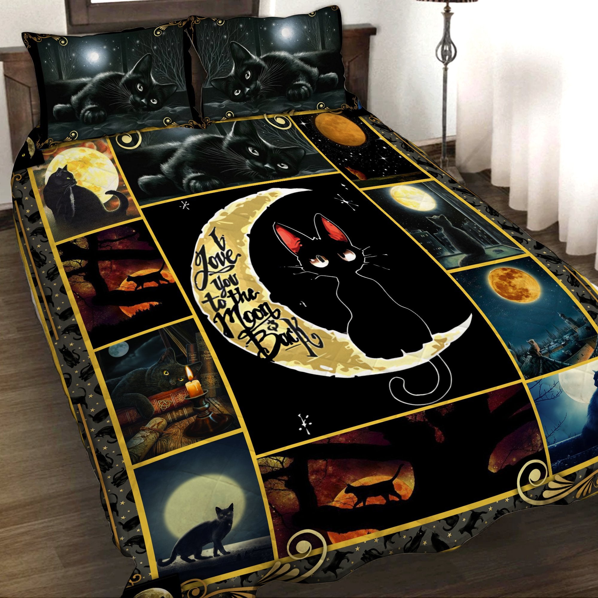 Black Cat I Love You To The Moon And Back 3D Quilt Set