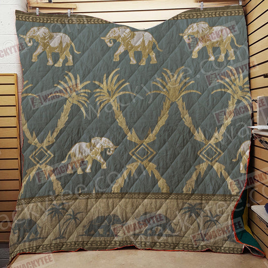 Elephant-Palm 3D Quilt Blanket Queen (203x228CM)