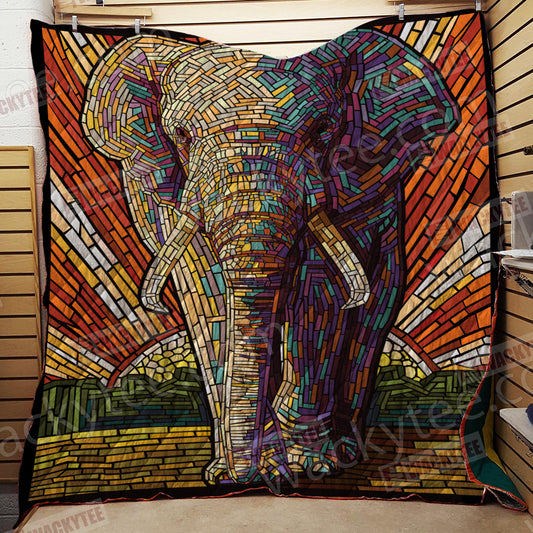 Mosaic Elephant 3D Quilt Blanket Queen (203x228CM)