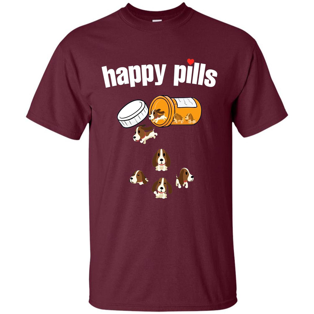 Dog Lover T-shirt Happy Pills T-shirt Maroon