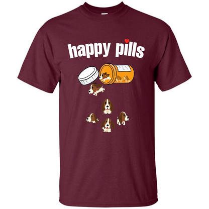 Dog Lover T-shirt Happy Pills T-shirt Maroon