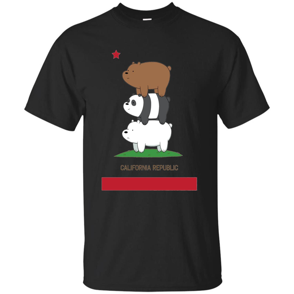 CN We Bare Bears California Flag Stack T-shirt Black