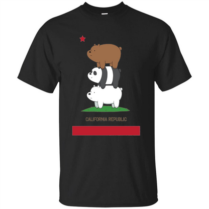 CN We Bare Bears California Flag Stack T-shirt Black