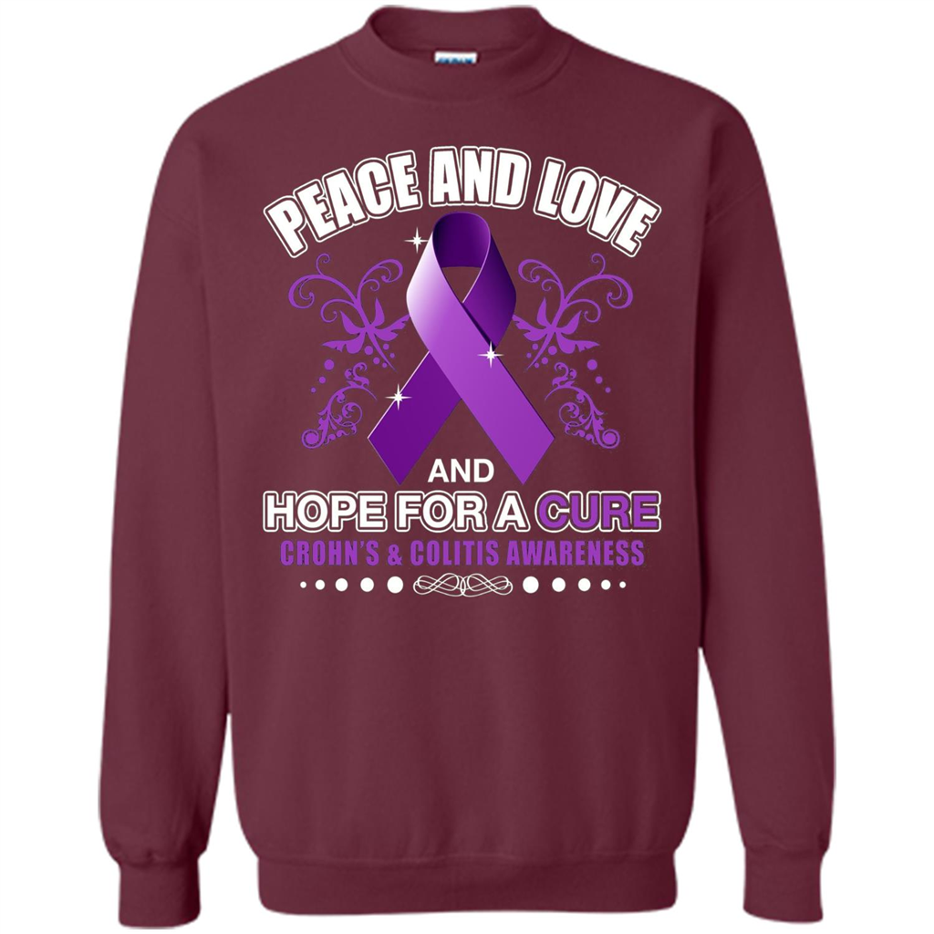 Peace And Love And Hope For A Cure Crohn's and Colitis Awareness T-shirt Maroon