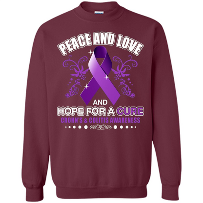 Peace And Love And Hope For A Cure Crohn's and Colitis Awareness T-shirt Maroon