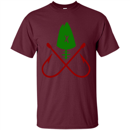 Fishing T-Shirt Skull And Crossed Hooks Maroon