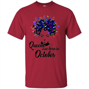 Queens Are Born In October Proud Black Woman Butterfly T-shirt