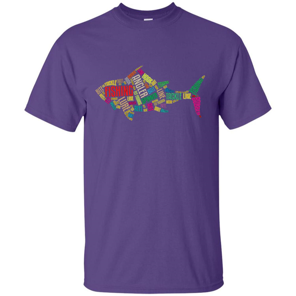 Fishing T-shirt Angler Lure Tackle Hook Reel Purple