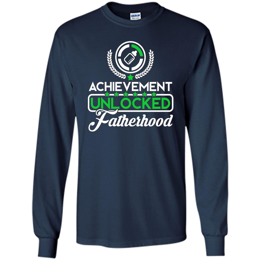 First Father's Day T-shirt Achievement Unlocked Fatherhood Navy