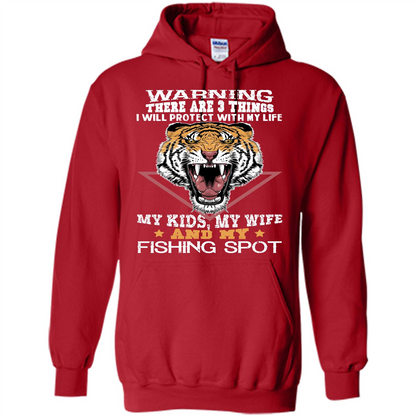 Fisherman T-shirt Warning There Are 3 Things I Will Protect With My Life Red