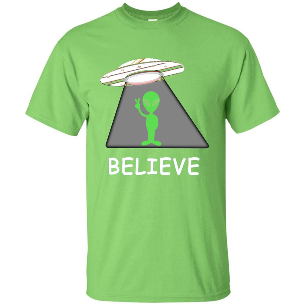 I Believe Alien T-shirt New Cool UFO T-shirt Lime