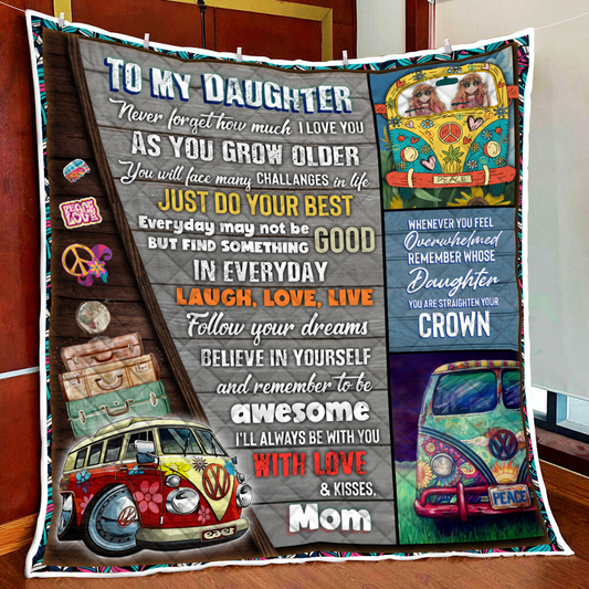 To My Daughter, Laugh Love Live, Love Mom, Hippie Quilt Blanket Quilt Set Single Quilt