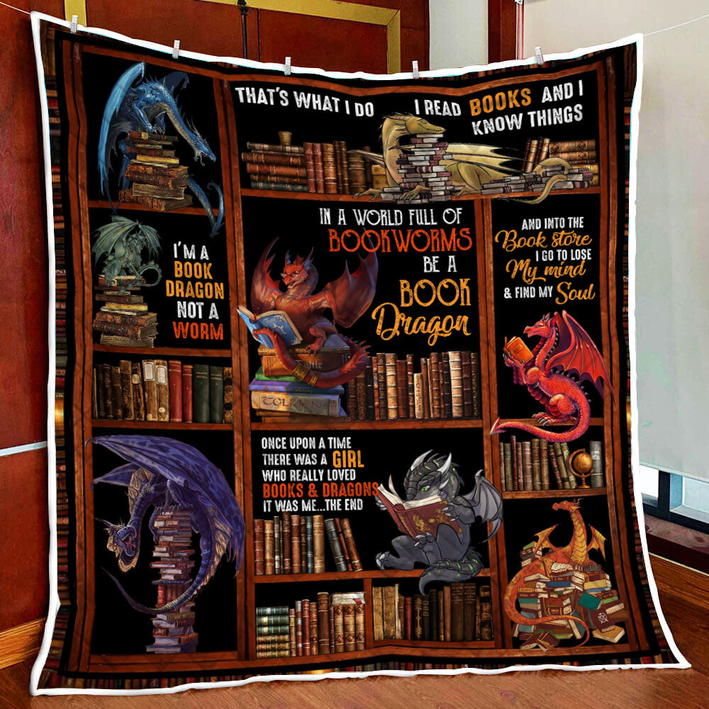 There Was A Girl Who Really Loved Books And Dragons Quilt Blanket Quilt Set