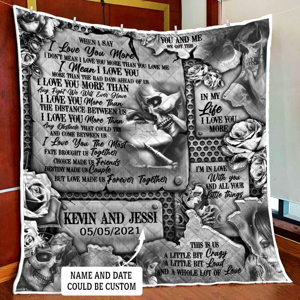 Personalized Skull Couple In Love Quilt Blanket Quilt Set Single Quilt