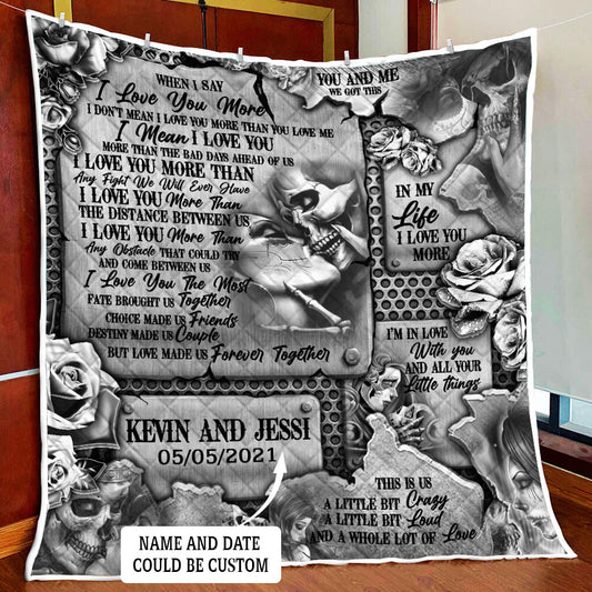 Personalized Skull Couple In Love Quilt Blanket Quilt Set Single Quilt